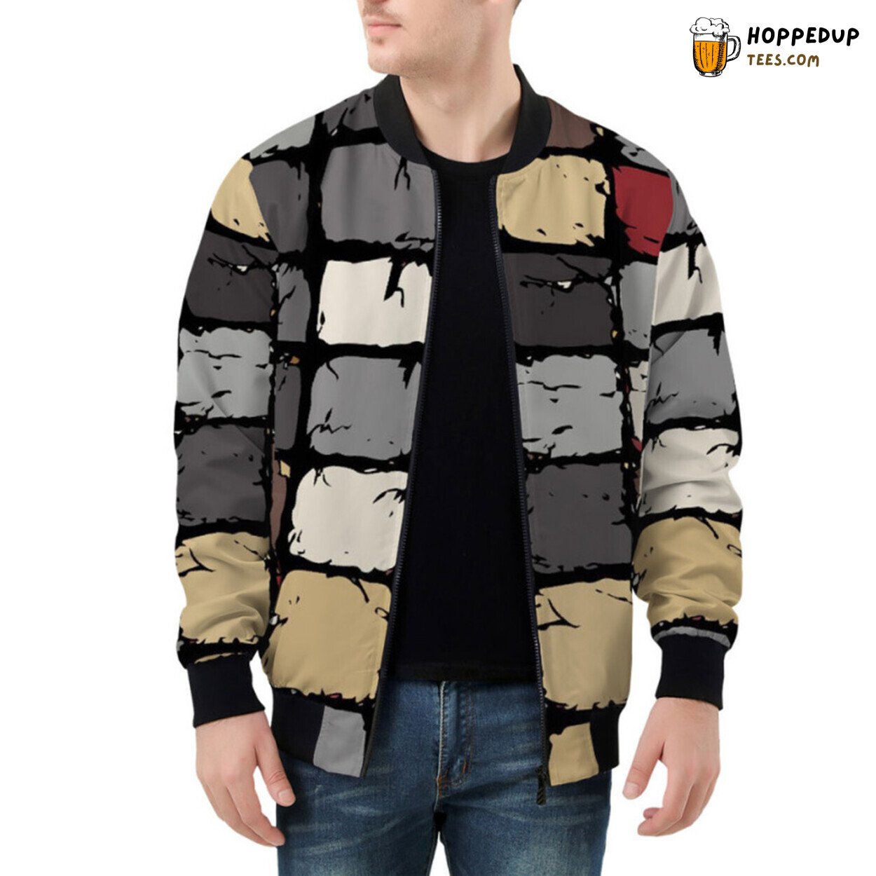 Bomber Jacket Hand Drawn Design Featuring Rough Brick Texture