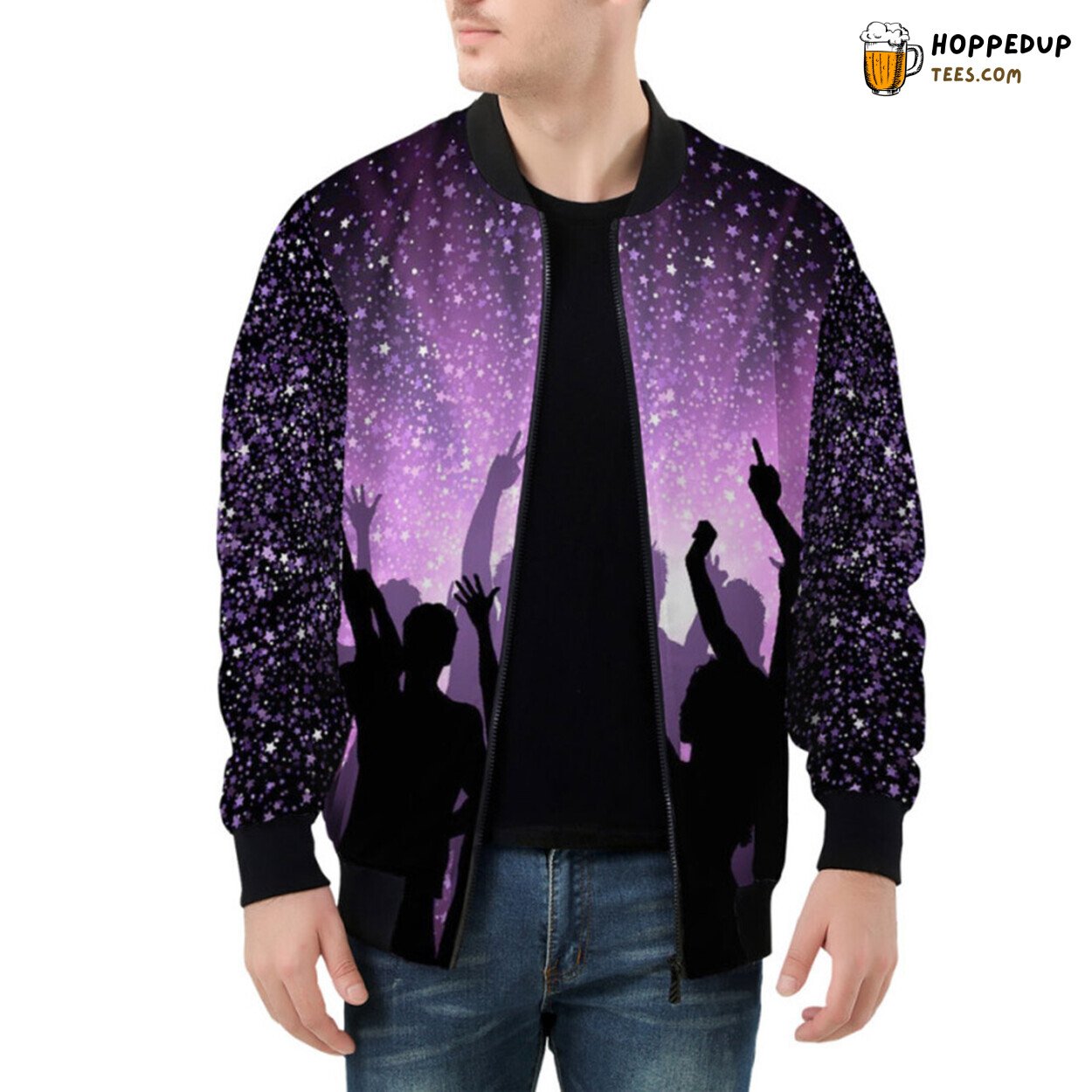 Bomber Jacket Highlighting Energetic Party Crowd Illustrations