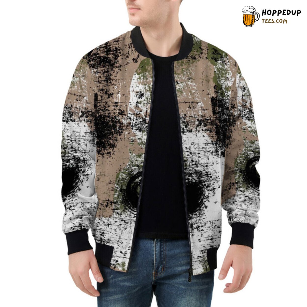 Bomber Jacket in Unique Grunge Style Camouflage Aesthetics