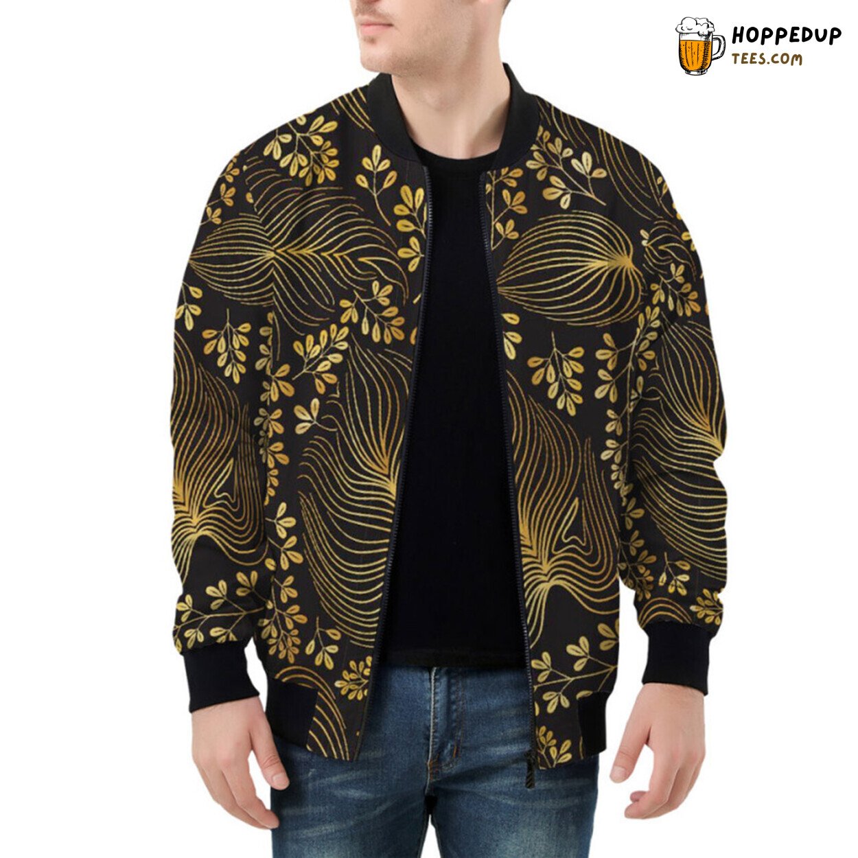 Bomber Jacket Inspired by a Golden Garden of Blooming Florals