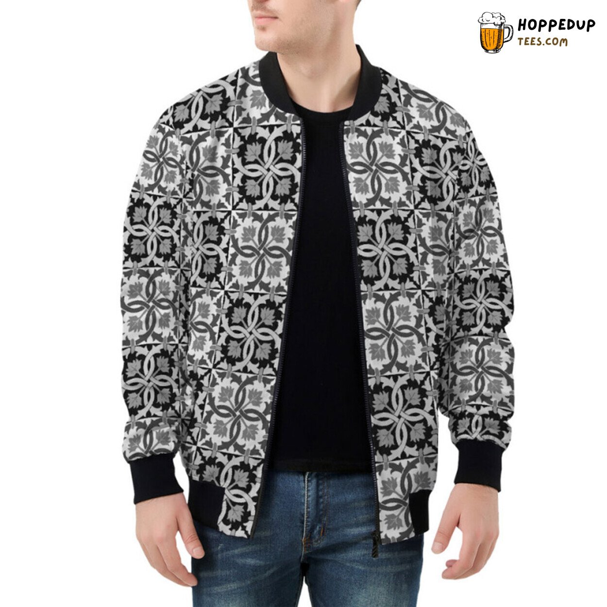 Bomber Jacket Inspired by Vintage Antique Tile Patterns Artistry