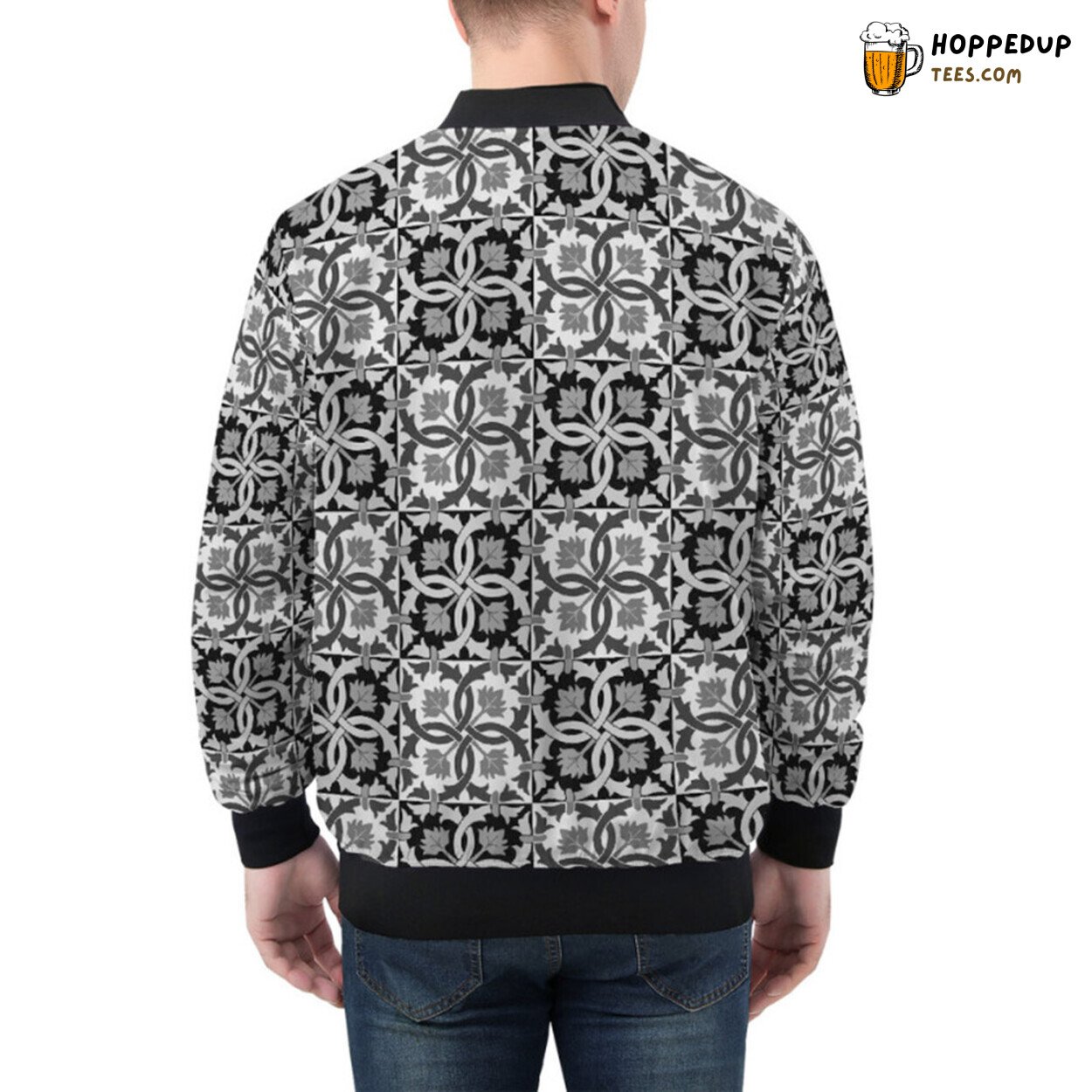 Bomber Jacket Inspired by Vintage Antique Tile Patterns Artistry