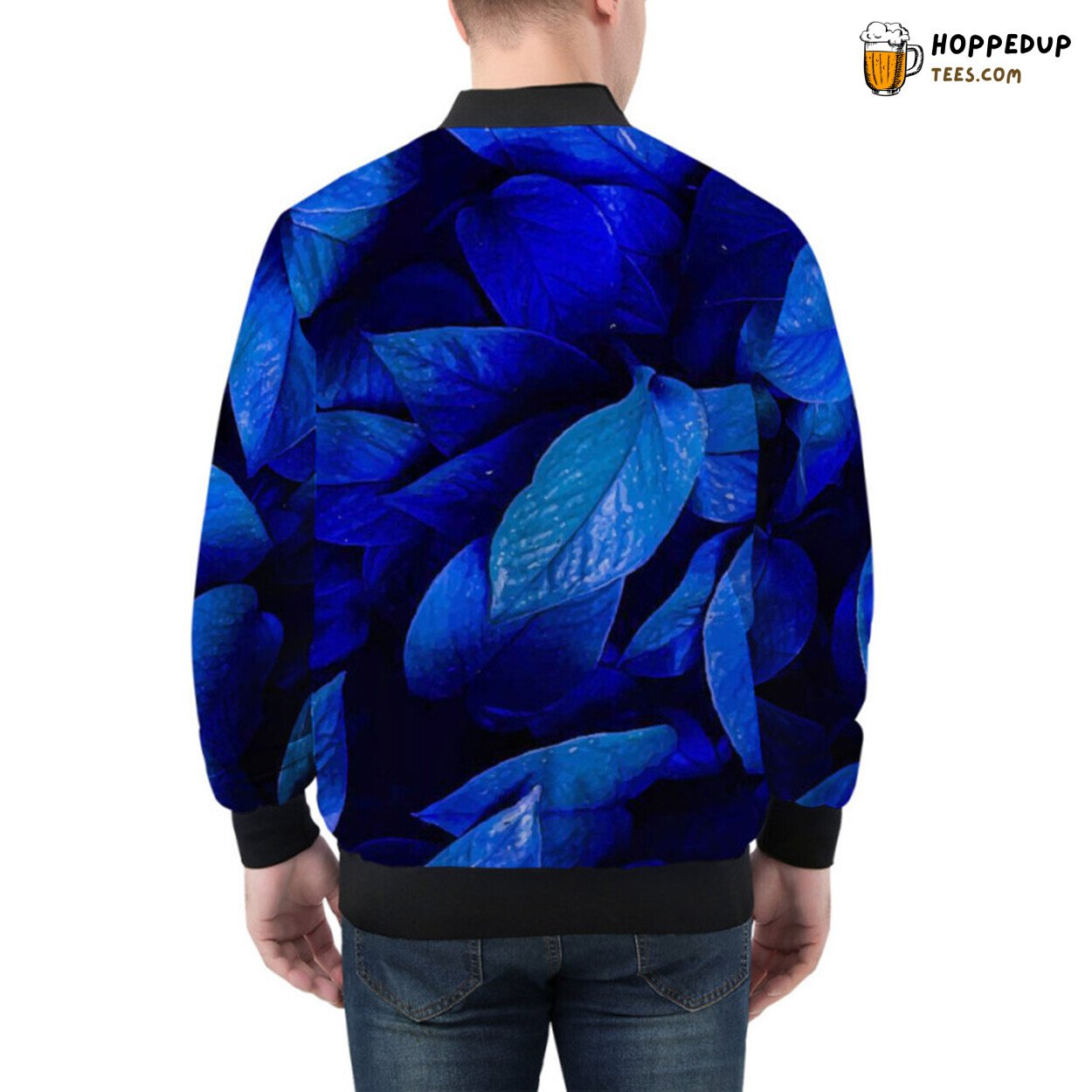 Bomber Jacket Showcasing Bright Vivid Tropical Leaf Patterns