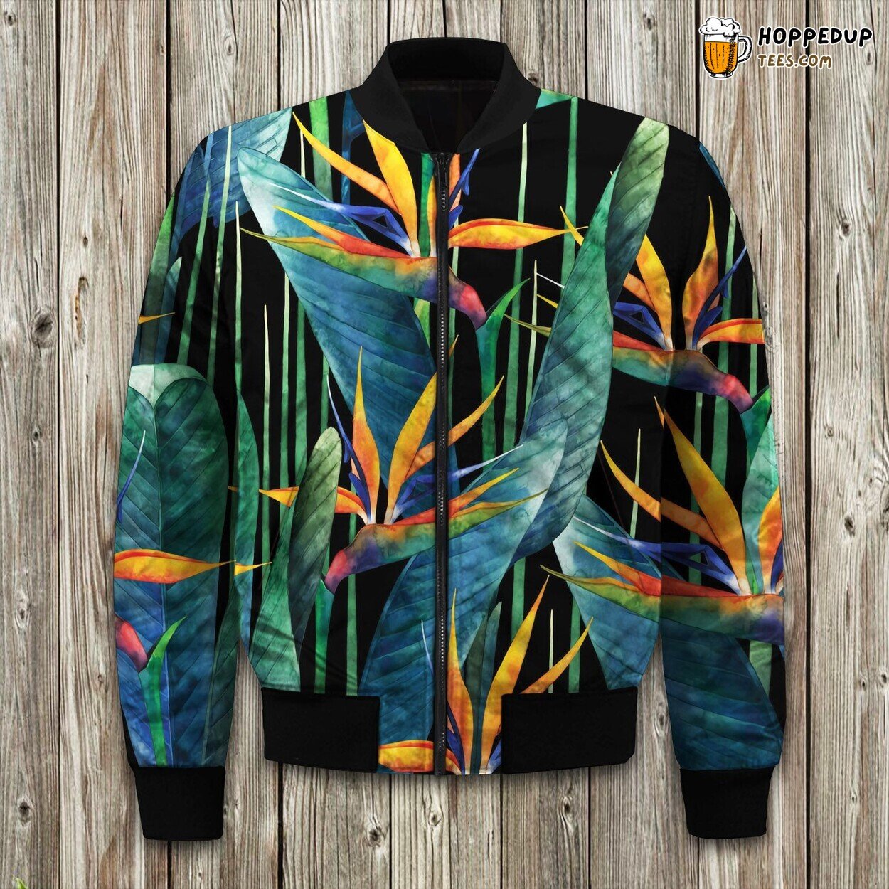 Bomber Jacket Winter Birds Of Paradise Flower Design Unique Tailored