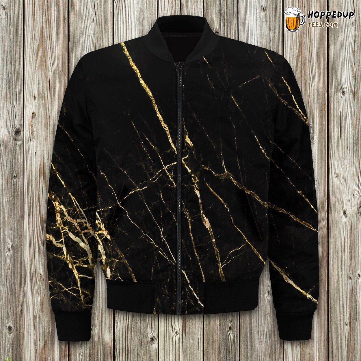 Bomber Jacket Winter Black Gold Scratch Marble Tailored Edition Fit
