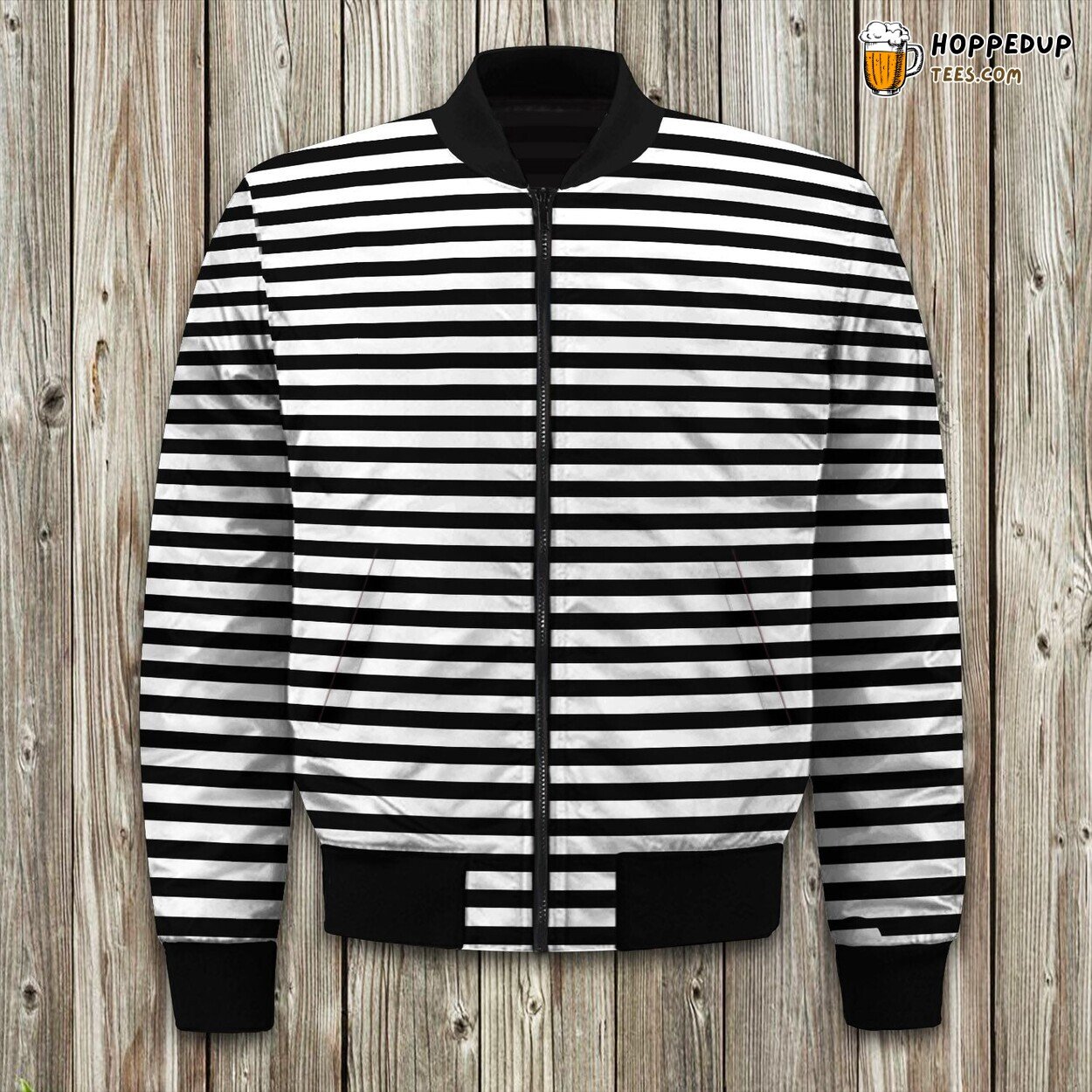 Bomber Jacket Winter Black White Stripe Design Tailored Edition Fit