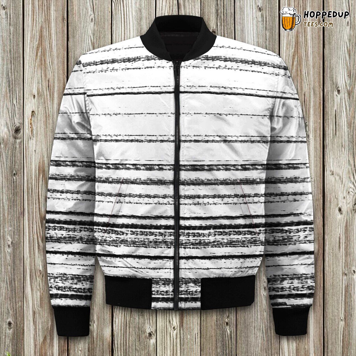 Bomber Jacket Winter Black White Stripe Tailored Design Precision Fit