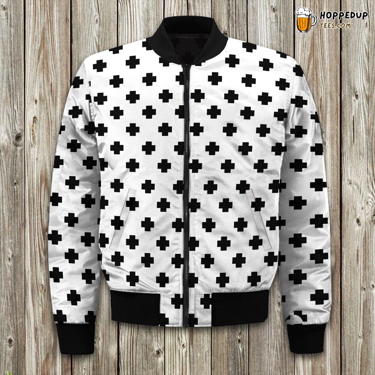 Bomber Jacket Winter Black White Swiss Cross Design Precision Crafted