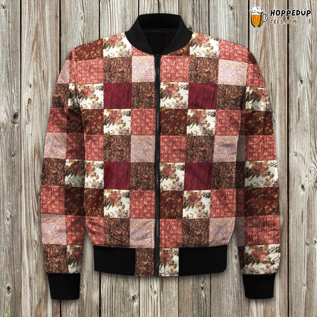 Bomber Jacket Winter Cranberry Floral Elegance Patchwork Luxurious Warm Series