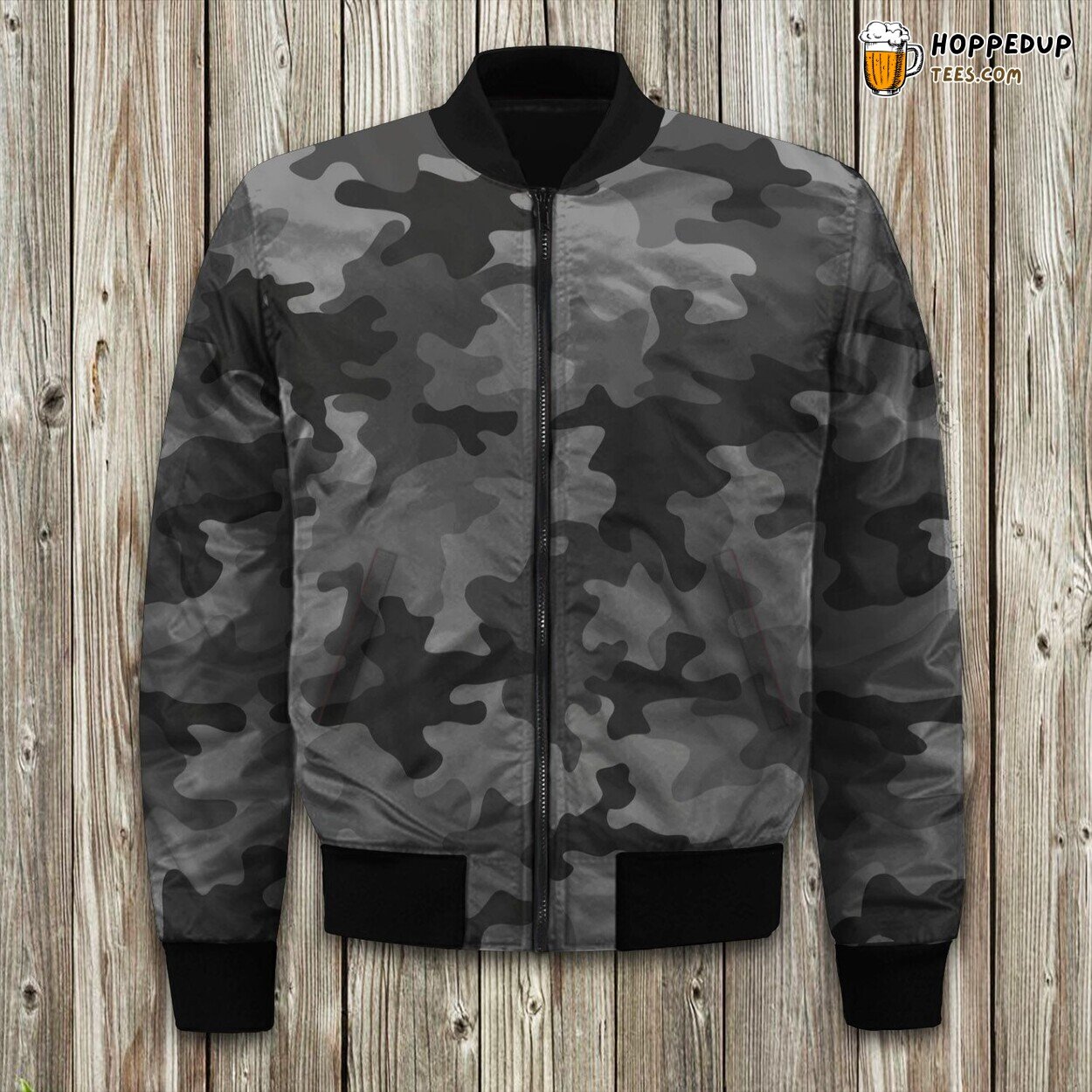 Bomber Jacket Winter Exclusive Black Grey Camo Design Tailored Fit