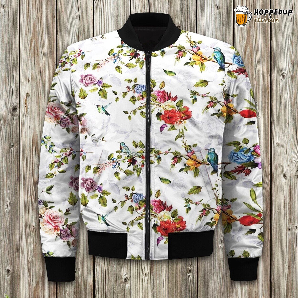 Bomber Jacket Winter Featuring Hummingbird Bird Design Tailored Craft