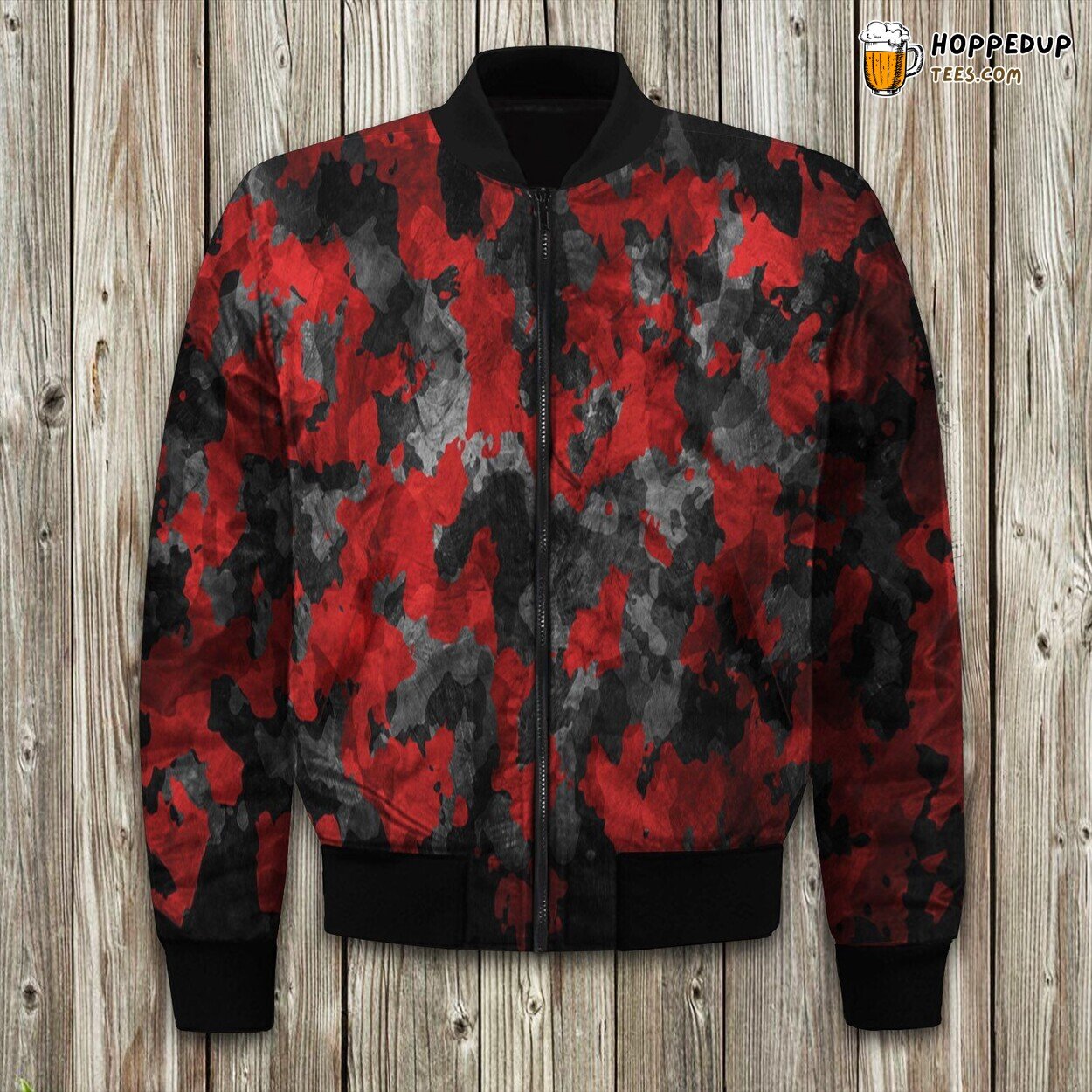 Bomber Jacket Winter Tailored Black Red Camo Unique Style Detail Fit