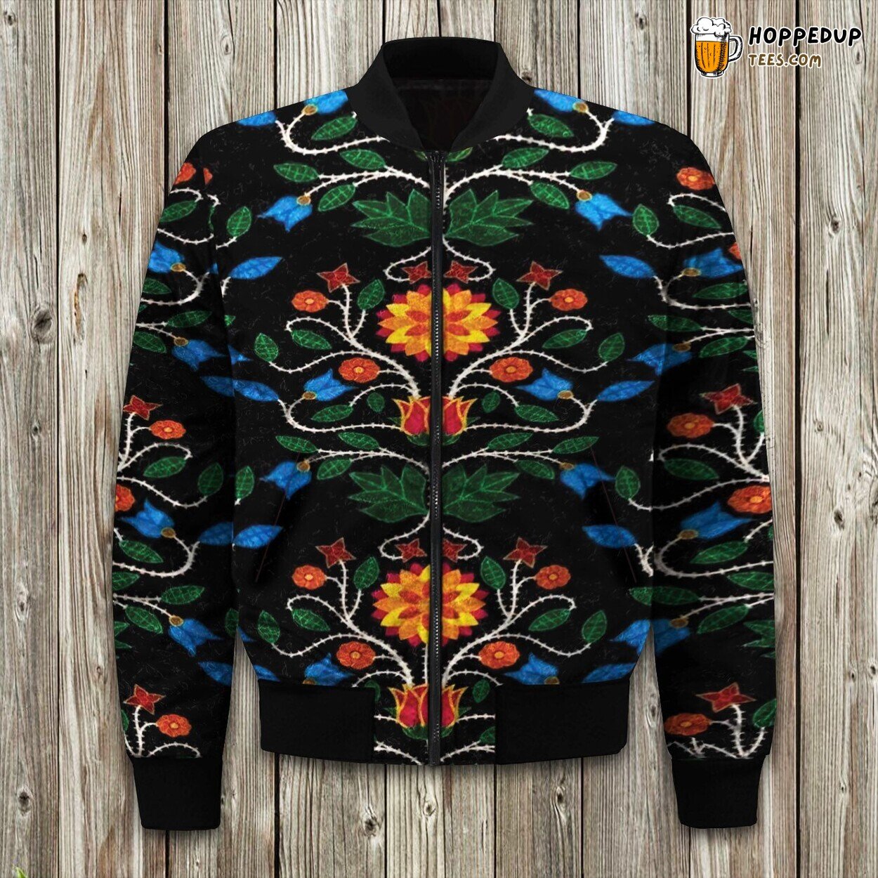 Bomber Jacket Winter Warmth Showcasing Floral Bead Artistry