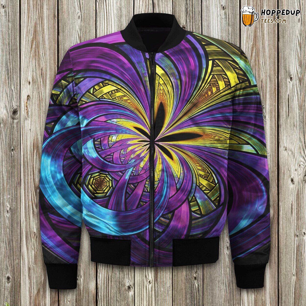 Bomber Jacket Winter Wear Elegantly Adorned with Fractal Flower