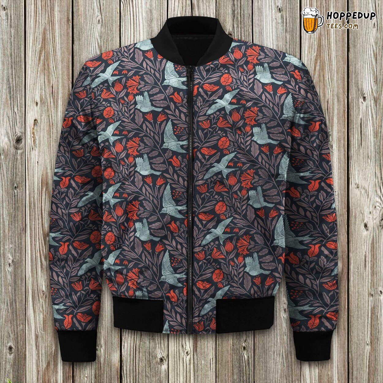 Bomber Jacket Winter Wear Scandinavian Birds Unique Nordic Flight Style