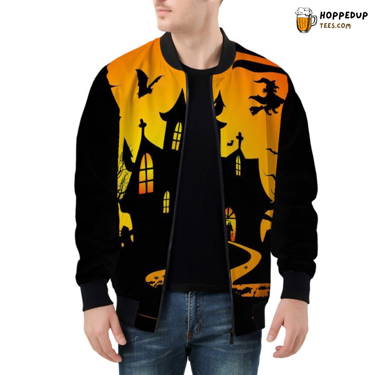Bomber Jacket with Halloween Inspired Creepy and Dark Designs