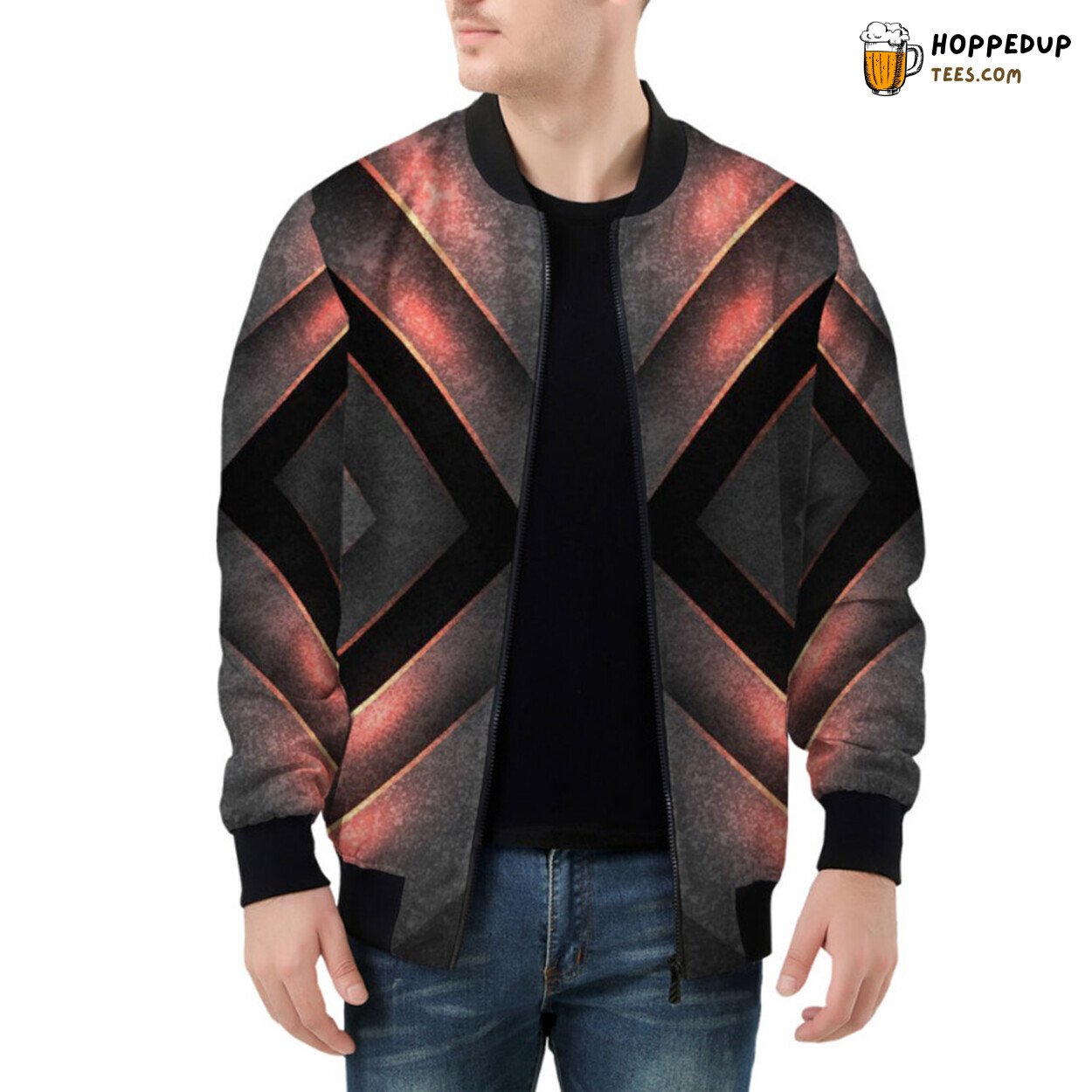 Bomber Jacket with Modern Graphic Patterns in Grunge Style
