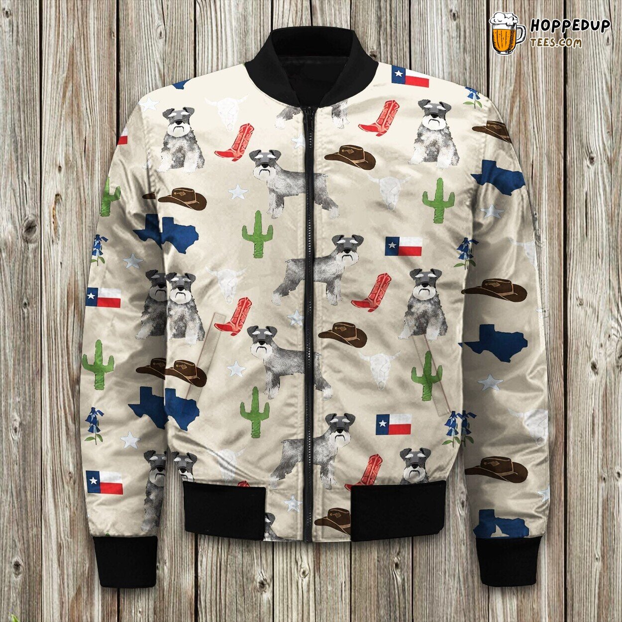 Bomber Winter Jacket Featuring Miniature Schnauzer Artistic Print