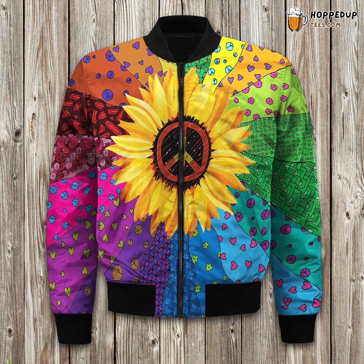 Bomber Winter Jacket Hippie Sunflower Retro Vibe Stylish Coat
