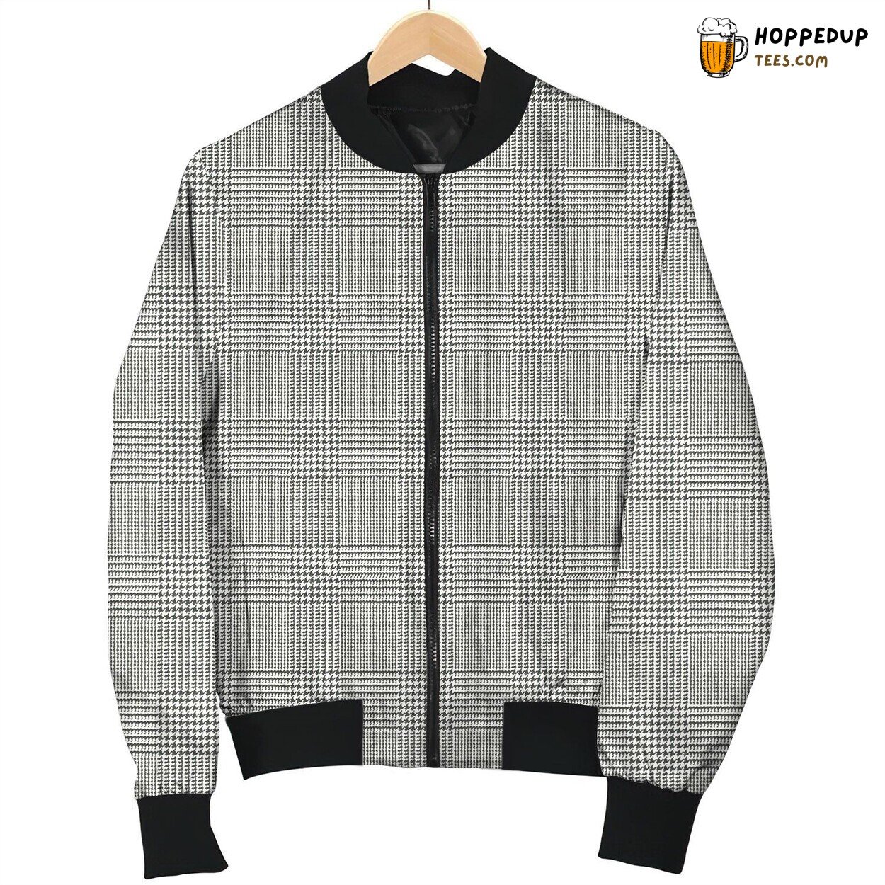 Bomber Winter Jacket Houndstooth Grey Unique Patterned Design