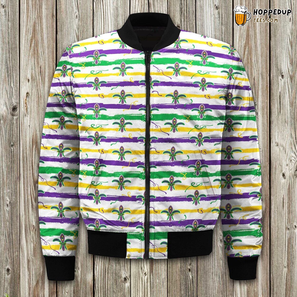 Bomber Winter Jacket With Mardi Gras Pattern Festive Design Coat