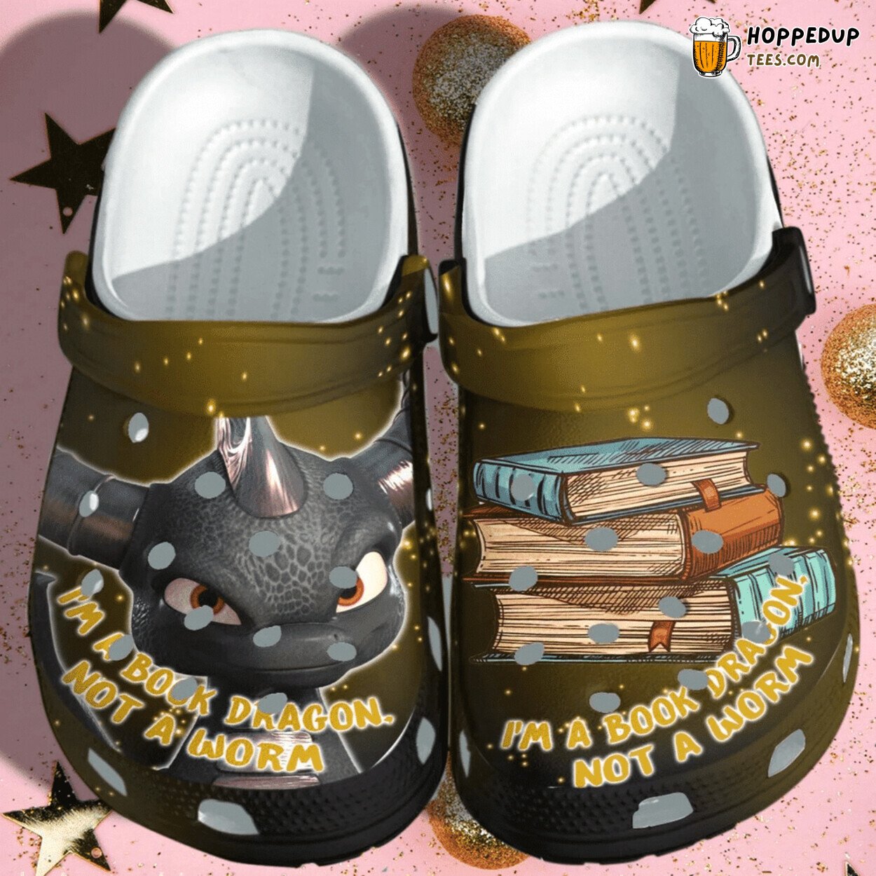 Book Dragon Book Worm Themed Rubber Clog Shoes Comfy Reader Gift