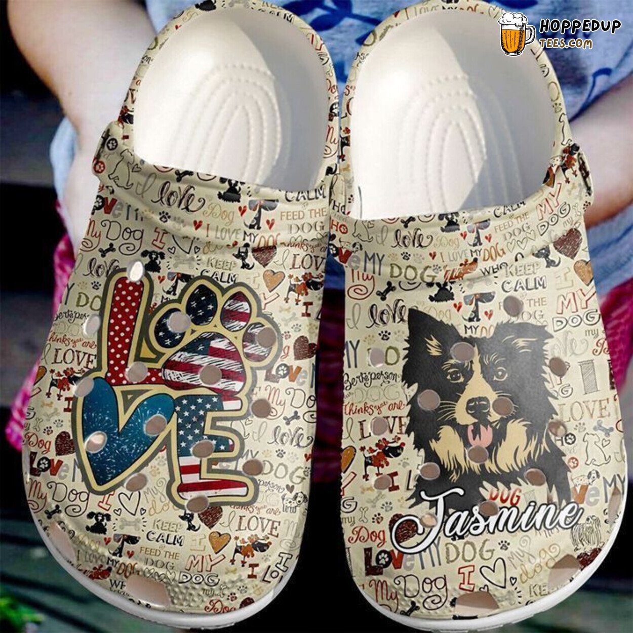 Border Collie Love Vintage Personalized Classic Comfortable Clogs