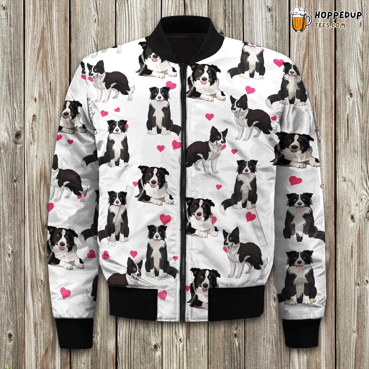 Border Collie Portrait Winter Bomber Jacket Loyal Canine Love Shown
