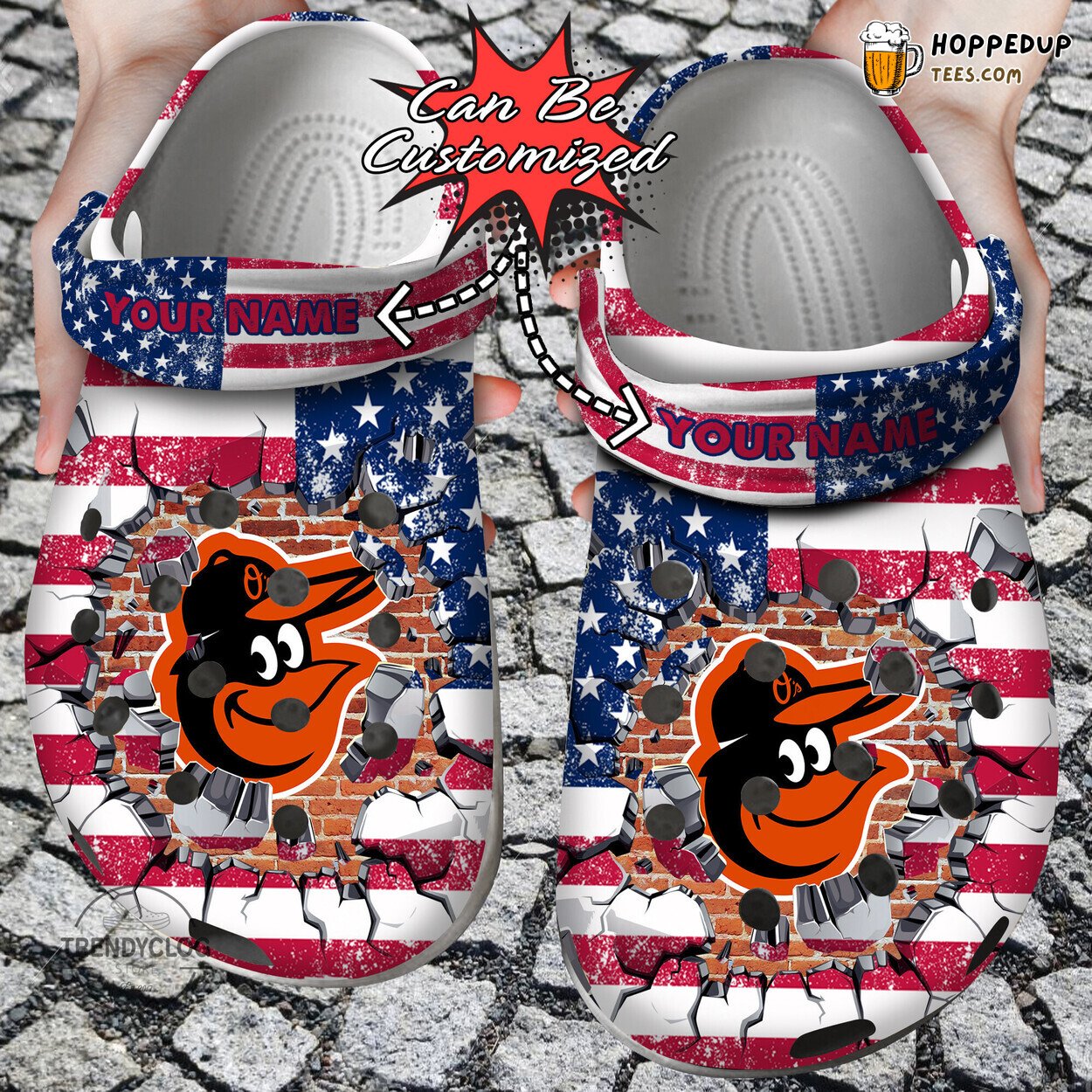 BOrioles Baseball Personalized American Flag Wall Clog Shoes