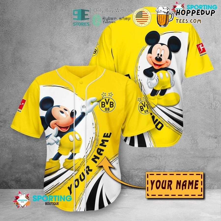 Borussia Dortmund Custom Name Yellow Mickey Mouse Baseball Jersey Unisex Shirt
