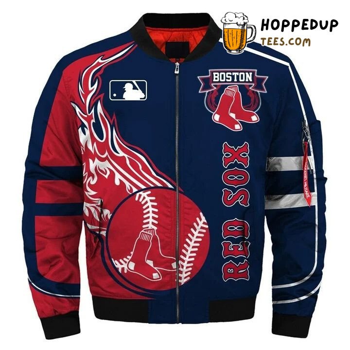 Boston Red Sox MLB Red and Navy Blue Fan Bomber Jacket Design