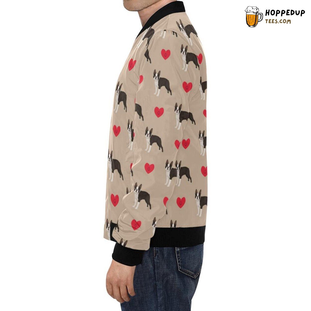 Boston Terrier Heart Paw Pattern Print Men’s Bomber Jacket Design