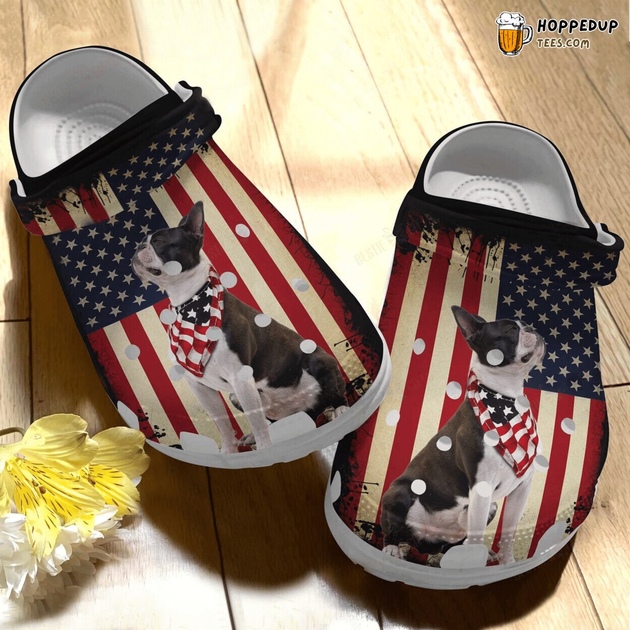 Boston Terrier Independence Day Themed Comfortable Unique Clogs