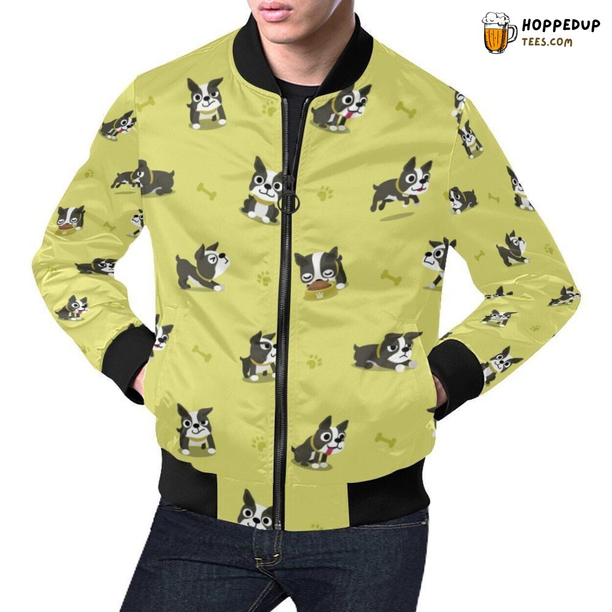 Boston Terrier Paw Pattern Print Men’s Bomber Jacket Distinctive Look Boston Terrier Paw Pattern Print Men’s Bomber Jacket Distinctive Look