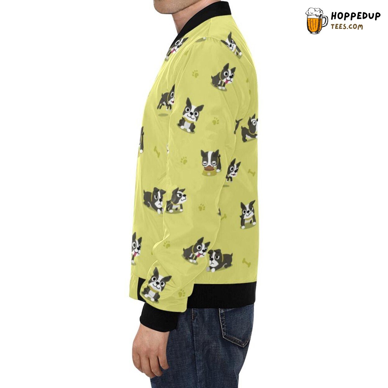 Boston Terrier Paw Pattern Print Men’s Bomber Jacket Distinctive Look