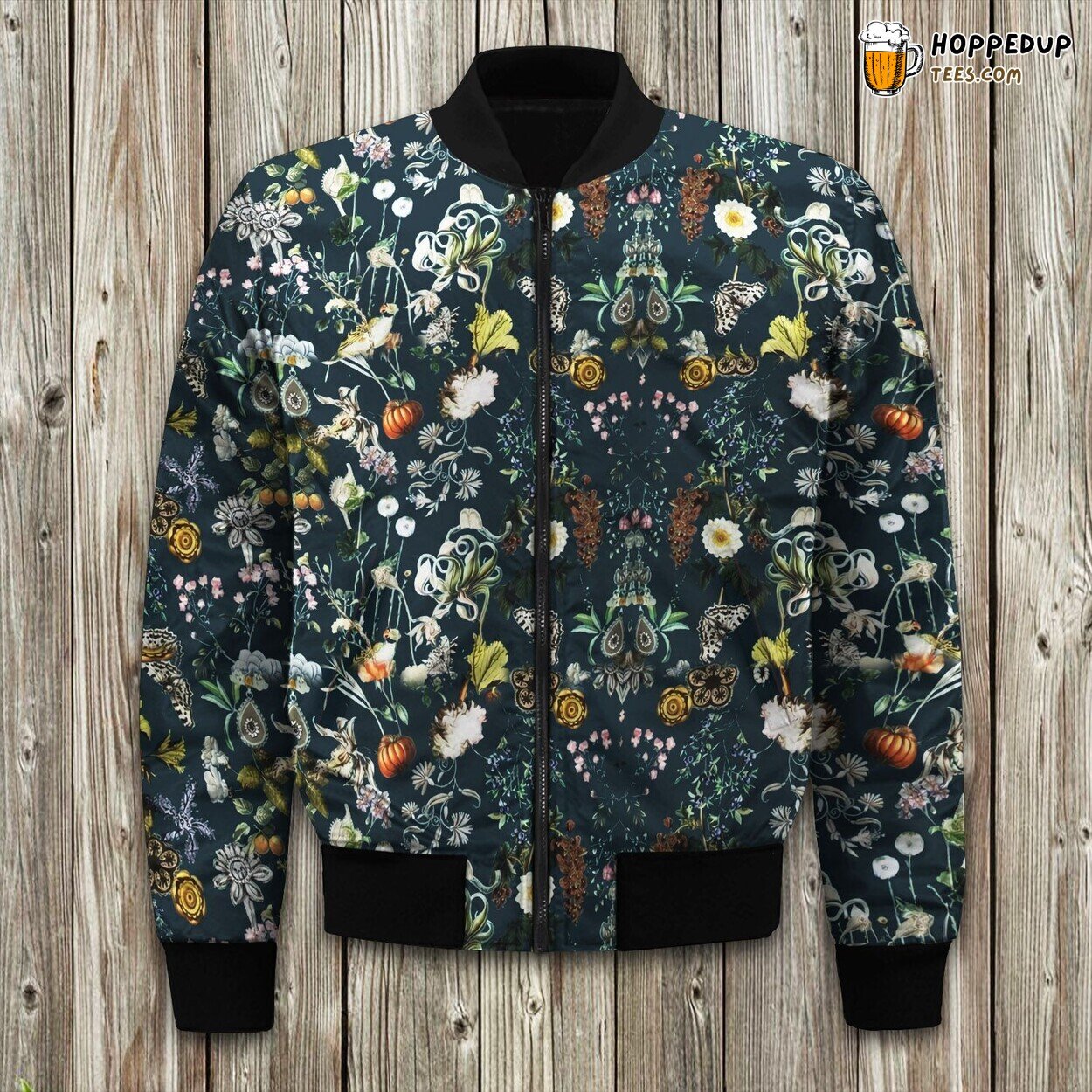 Botanical Greenery Winter Bomber Jacket Flora Inspired Art Displayed