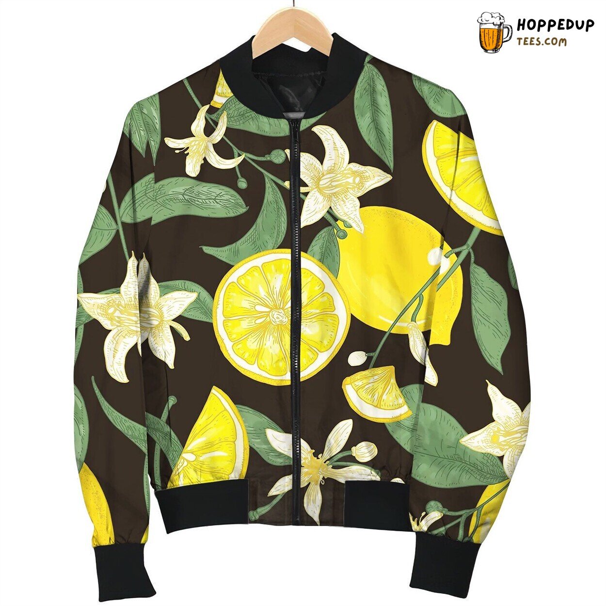 Botanical Seamless Pattern With Lemons Whole Bomber Jacket