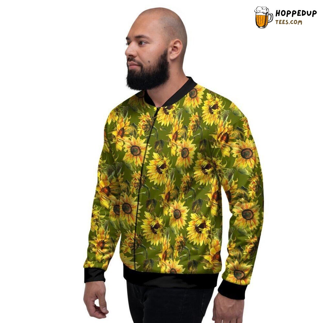 Botanical Sunflower Art Display Men’s Bomber Jacket Floral Nature Tribute