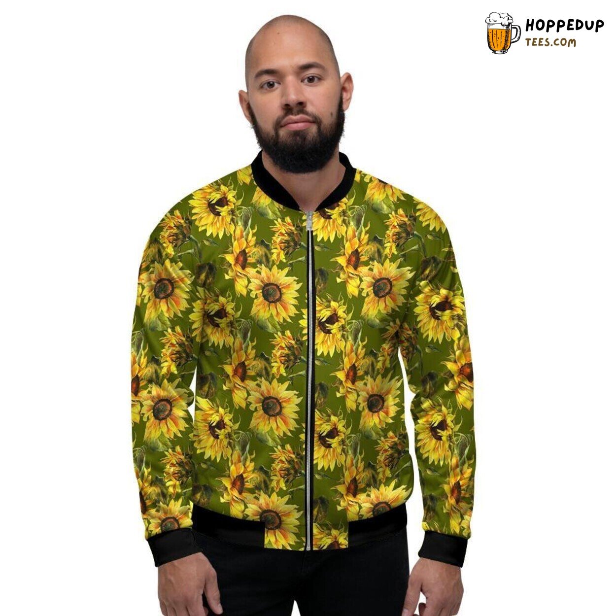 Botanical Sunflower Art Display Men’s Bomber Jacket Floral Nature Tribute