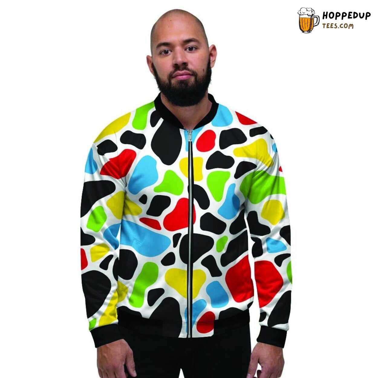 Bovine Patterns Display Vibrant Cow Art Men’s Bomber Jacket Pastoral Colors Bovine Patterns Display Vibrant Cow Art Men’s Bomber Jacket Pastoral Colors