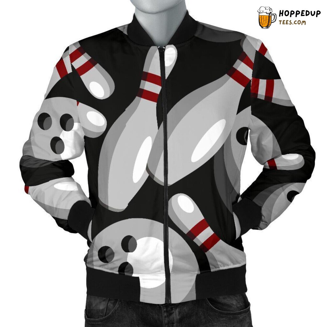 Bowling Game Essence Tribute Men’s Bomber Jacket Unique Pattern Design Art