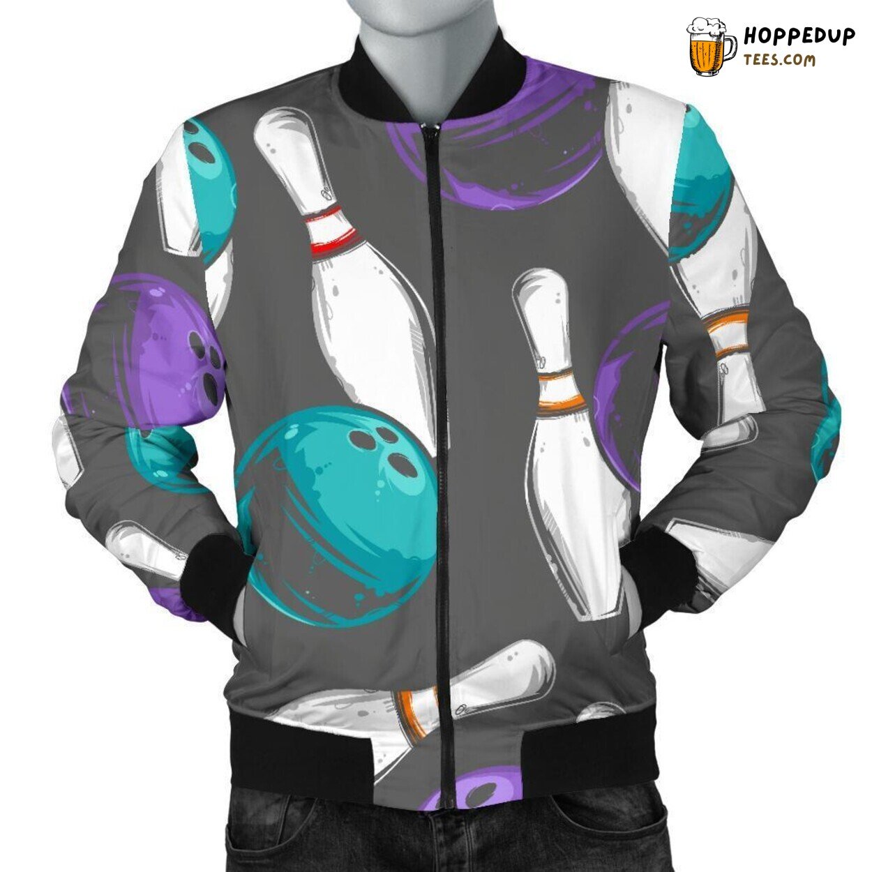 Bowling Sport Pin Strike Men’s Bomber Jacket Unique Pattern Design Art