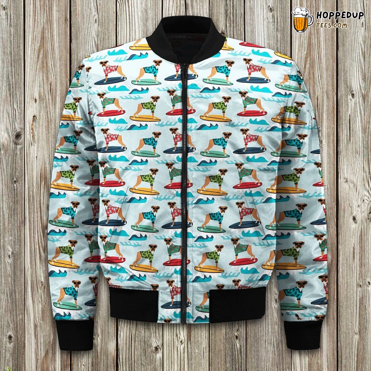 Boxer Surfing Dog Bomber Jacket