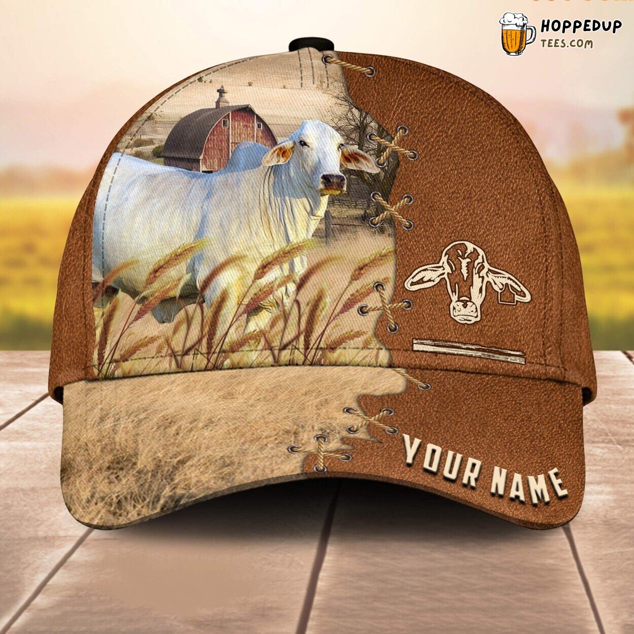 Brahman Brown Leather Unique Name 3D Cap Baseball Print Farm Lovers Animal Design