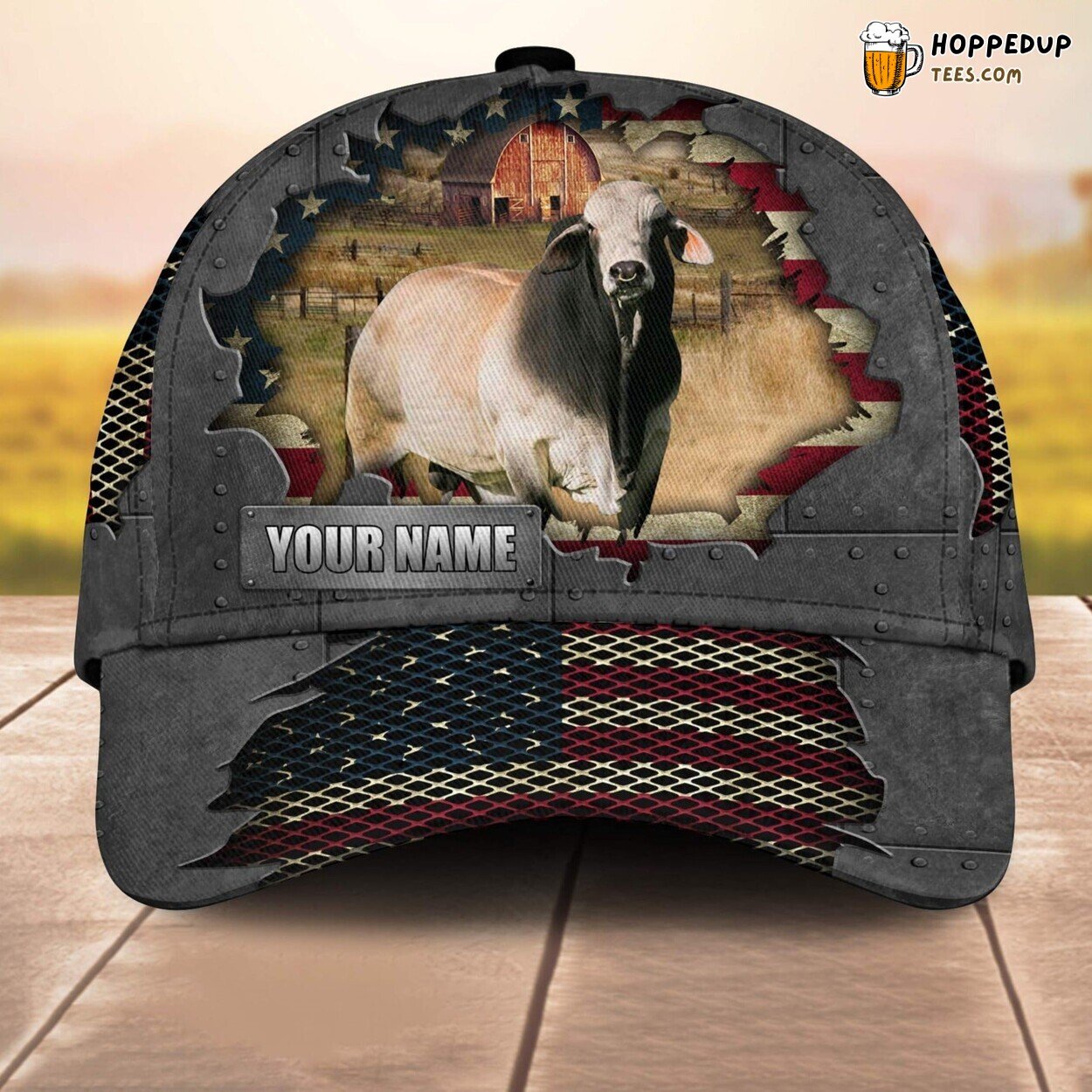 Brahman US Flag Net 3D Customized Baseball Cap Animal Lovers Leather Print