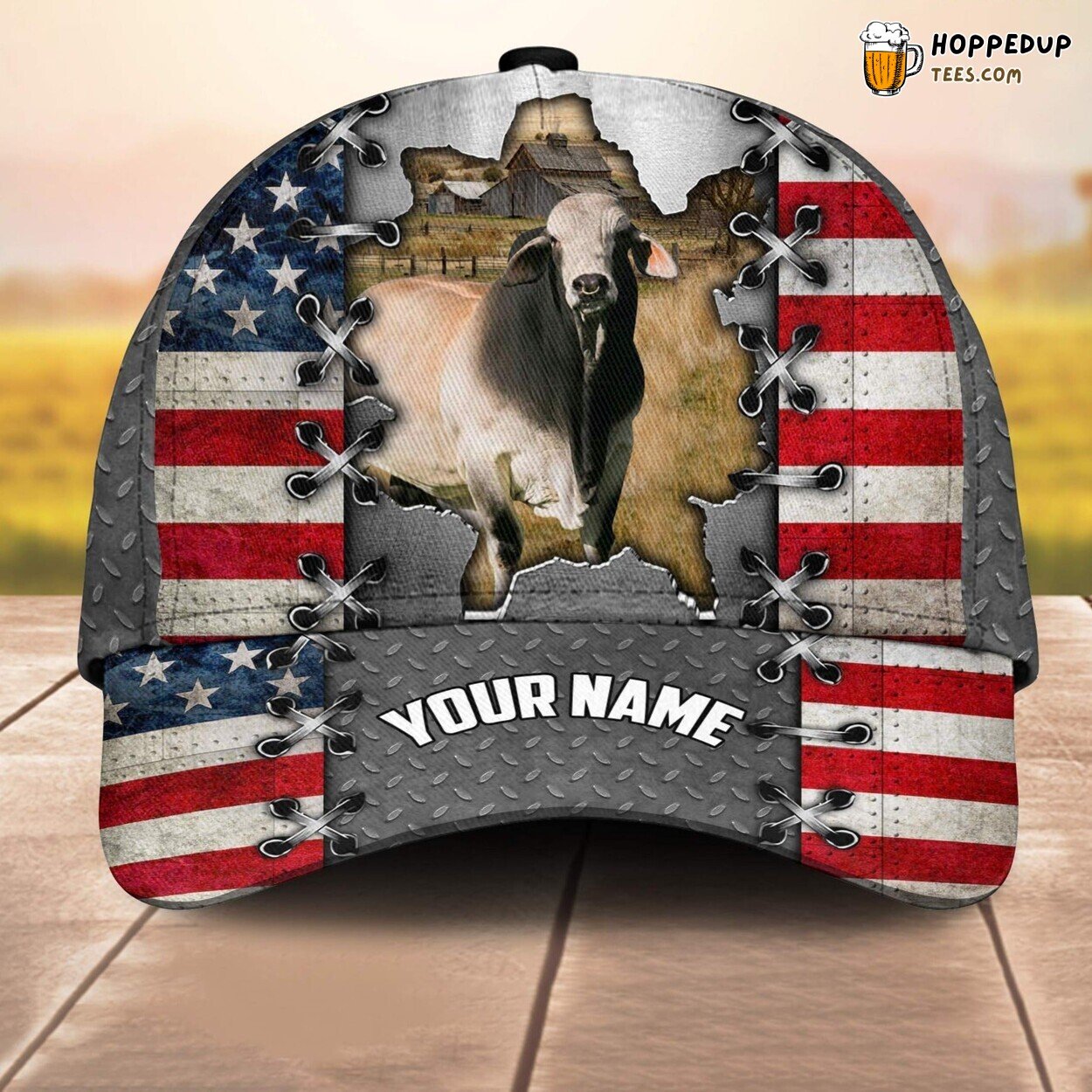 Brahman US Flag Special Name 3D Cap Baseball Print Farm Lovers Animal Leather