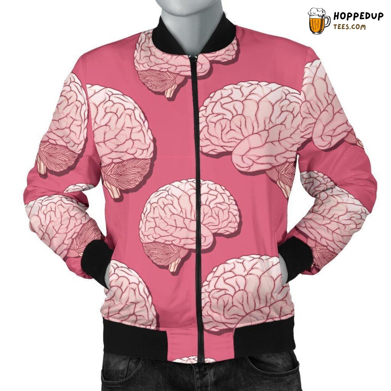 Brain in Pink Shade Men’s Bomber Jacket Unique Pattern Design Tribute Art