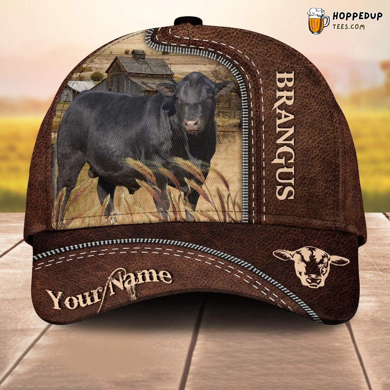 Brangus 3D Leather Pattern Custom Cap Baseball Animal Farm Enthusiasts