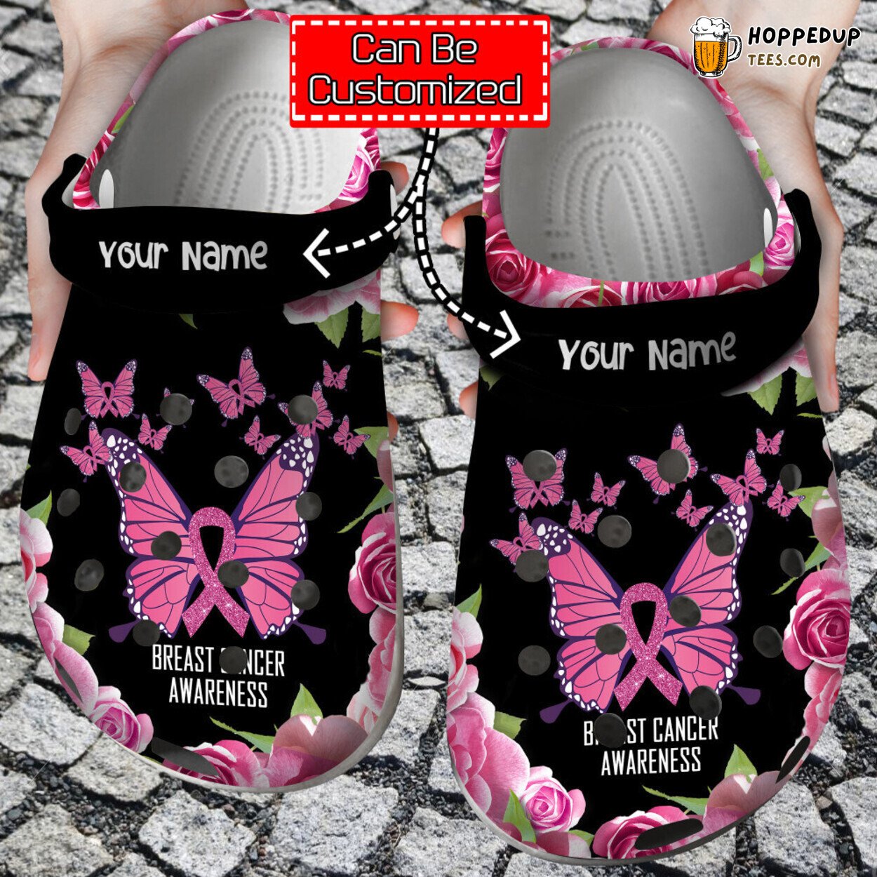 Breast Cancer Awareness Butterfly Personalized Comfortable Clogs