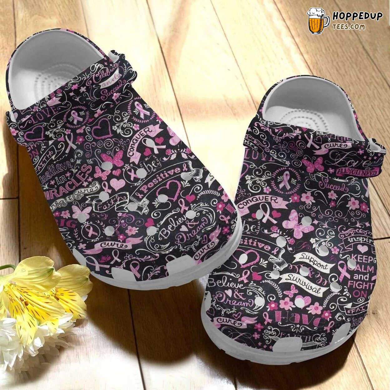 Breast Cancer Awareness Faith Believe Conquer Comfort Clogs Shoes